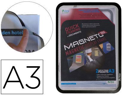 Tarifold pack 2 marco magneto iman A3 negro superficie antirreflejo esquinas redondeadas 195067