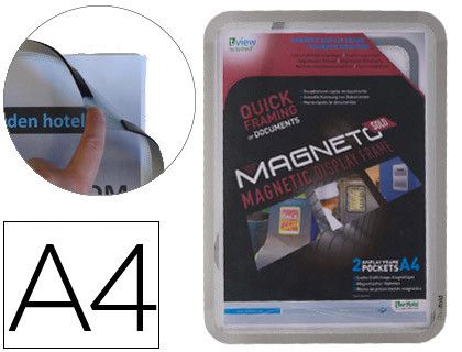 Tarifold pack 2 marco magneto iman A4 plata superficie antirreflejo esquinas redondeadas 195030