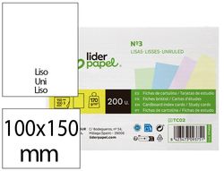 Tarjeta liderpapel para estudiar lisa cartulina de colores 170gr 100x150mm paquete de 200 unidades