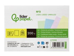 Tarjeta liderpapel para estudiar lisa cartulina de colores 170gr 100x150mm paquete de 200 unidades