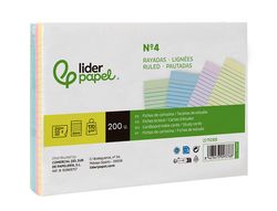 Tarjeta liderpapel para estudiar rayada cartulina de colores 170gr 125x200mm paquete de 200 unidades