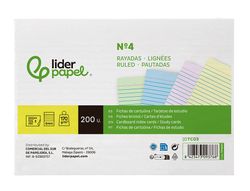 Tarjeta liderpapel para estudiar rayada cartulina de colores 170gr 125x200mm paquete de 200 unidades