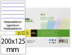 Tarjeta liderpapel para estudiar rayada cartulina de colores 170gr 125x200mm paquete de 200 unidades