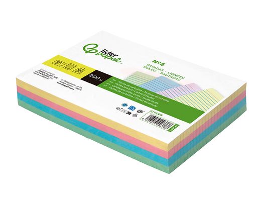 Tarjeta liderpapel para estudiar rayada cartulina de colores 170gr 125x200mm paquete de 200 unidades