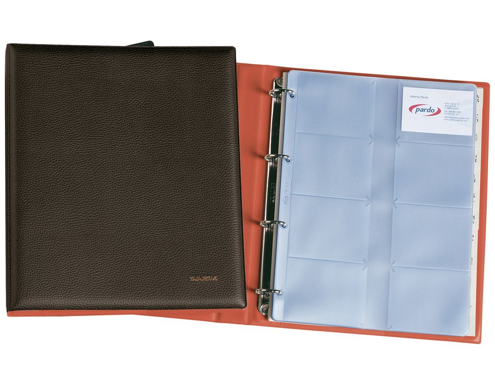 Tarjetero Pardo símil piel 4 anillas 20 fundas negro