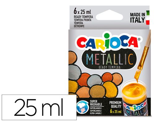 Tempera escolar carioca metallic bote 25 ml caja de 6 colores surtidos