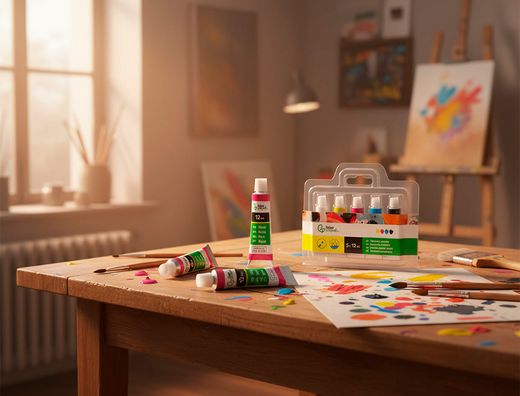 Tempera liderpapel en tubo de alumino de 12 ml estuche de 5 tubos colores primarios