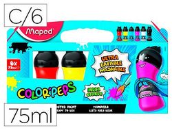 Tempera maped color peps ultra lavable caja de 6 colores surtidos primarios 75 ml