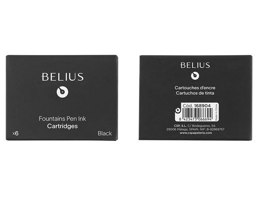 Tinta estilografica belius negro caja 6 cartuchos