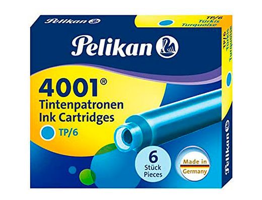 Tinta estilografica pelikan tp6 turquesa caja de 6 cartuchos