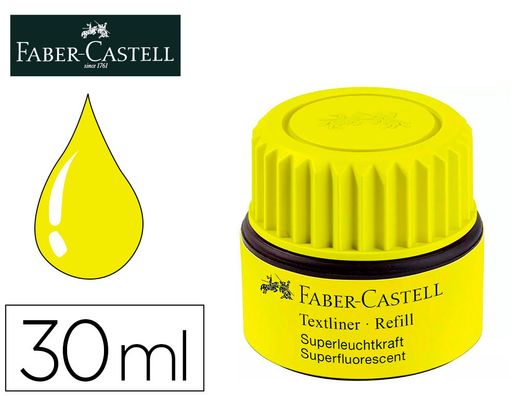 Tinta rotulador faber castell textliner fluorescente 1549 con sistema capilar color amarillo frasco de 30 ml