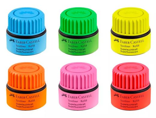 Tinta rotulador faber castell textliner fluorescente 1549 con sistema capilar color amarillo frasco de 30 ml