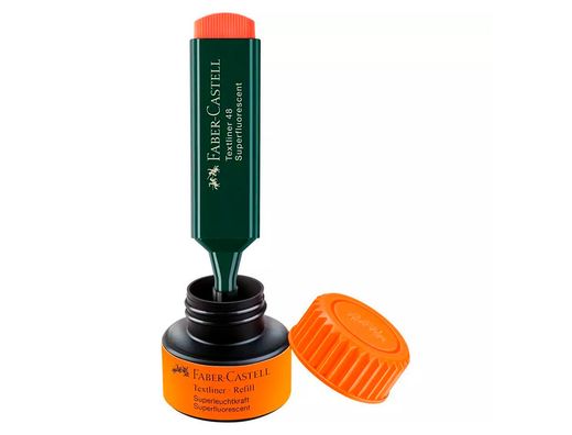 Tinta rotulador faber castell textliner fluorescente 1549 con sistema capilar color naranja frasco de 30 ml