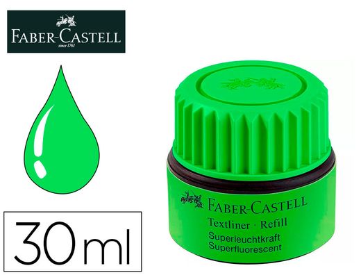 Tinta rotulador faber castell textliner fluorescente 1549 con sistema capilar color verde frasco de 30 ml