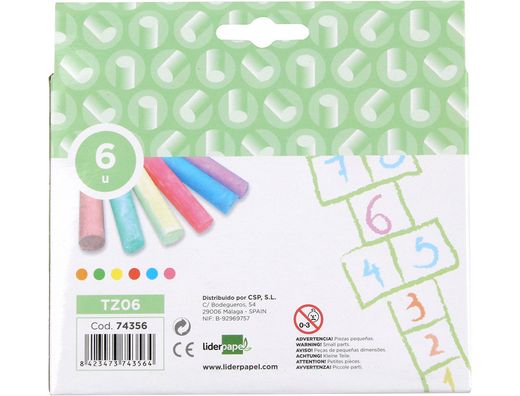 Tiza Color Liderpapel para Suelo Caja de 6 Unidades Colores Surtidos