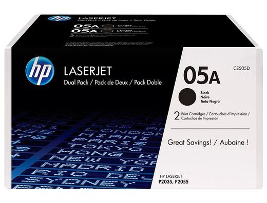 Toner hp 05a laserjet p2033 / 2035 / 2036 / 2037 / 2054 / 2055 / 2056 / 2057 negro pack de 2 unidades 2.300 pag