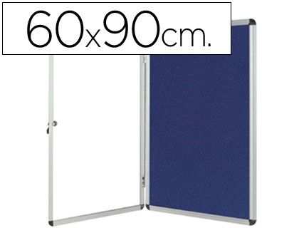 Vitrina de anuncios q-connect mural pequeña fieltro azul con puerta y marco con cerradura 72x98 cm