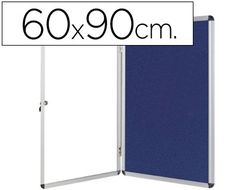Vitrina de anuncios q-connect mural pequeña fieltro azul con puerta y marco con cerradura 72x98 cm