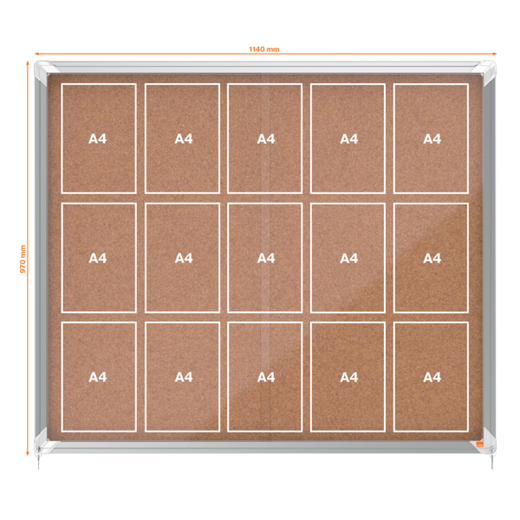 Vitrina NOBO Premium Plus de puerta corredera fondo de corcho 15 x A4 hojas