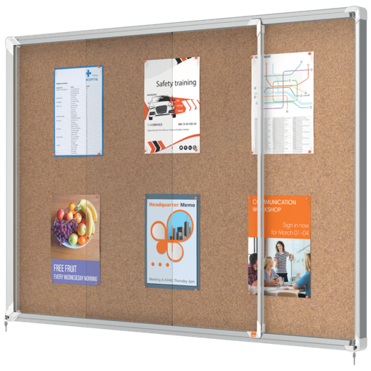 Vitrina NOBO Premium Plus de puerta corredera fondo de corcho 18 x A4 hojas