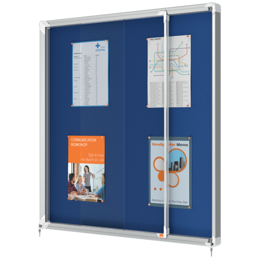 Vitrina NOBO Premium Plus de puerta corredera fondo de fieltro 12xA4 hojas, gris
