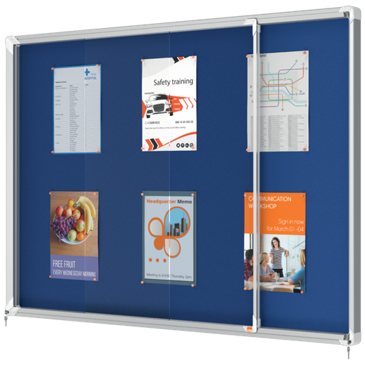 Vitrina NOBO Premium Plus de puerta corredera fondo de fieltro 18xA4 hojas, azul
