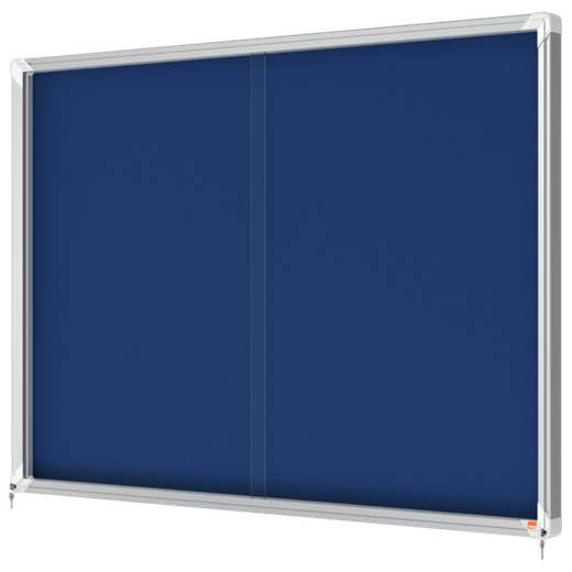 Vitrina NOBO Premium Plus de puerta corredera fondo de fieltro 18xA4 hojas, azul