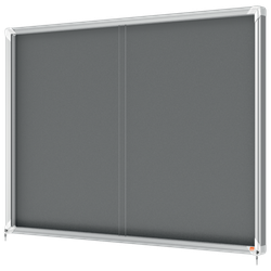 Vitrina NOBO Premium Plus de puerta corredera fondo de fieltro 18xA4 hojas, gris