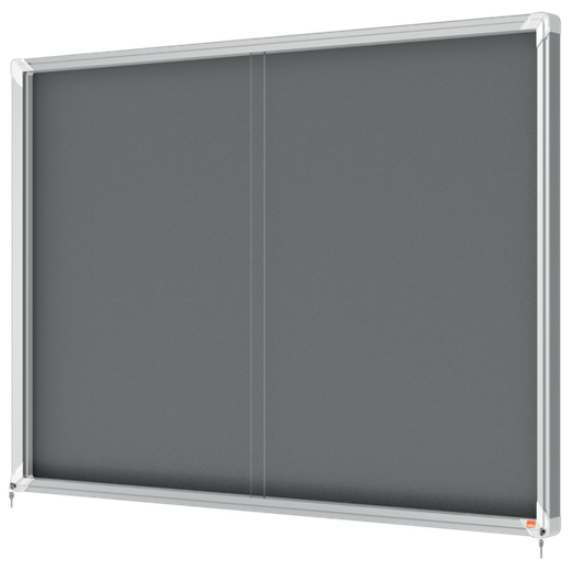 Vitrina NOBO Premium Plus de puerta corredera fondo de fieltro 18xA4 hojas, gris