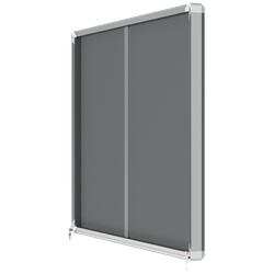 Vitrina NOBO Premium Plus de puerta corredera fondo de fieltro 18xA4 hojas, gris