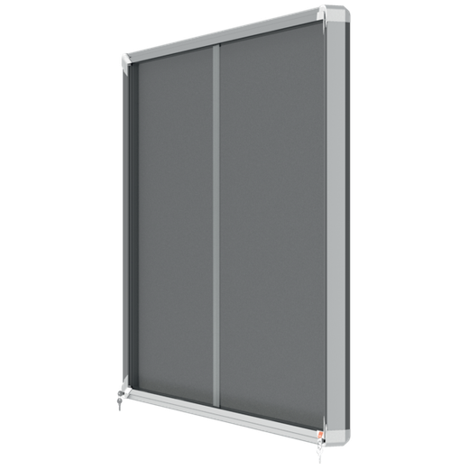 Vitrina NOBO Premium Plus de puerta corredera fondo de fieltro 18xA4 hojas, gris