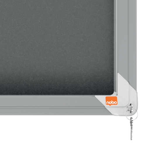 Vitrina NOBO Premium Plus de puerta corredera fondo de fieltro 18xA4 hojas, gris