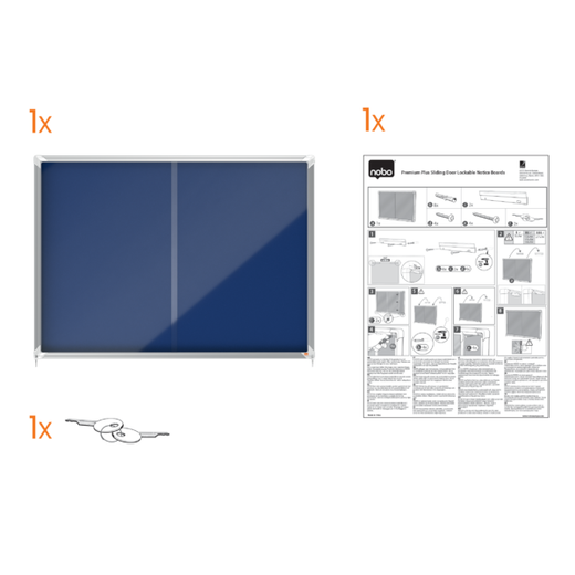 Vitrina NOBO Premium Plus de puerta corredera fondo de fieltro 27xA4 hojas, azul