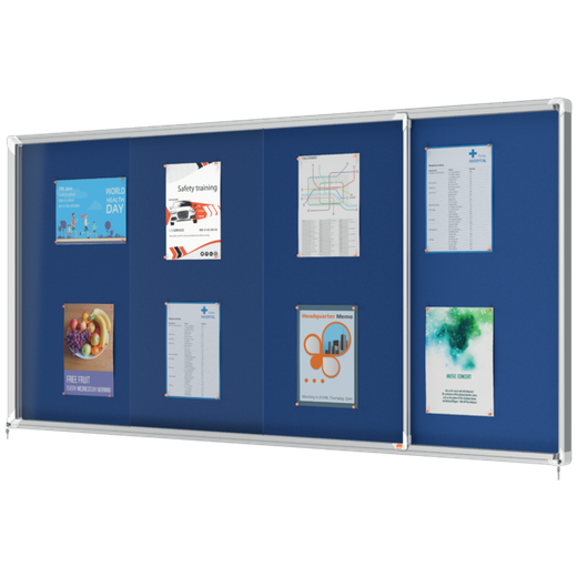 Vitrina NOBO Premium Plus de puerta corredera fondo de fieltro 27xA4 hojas, azul