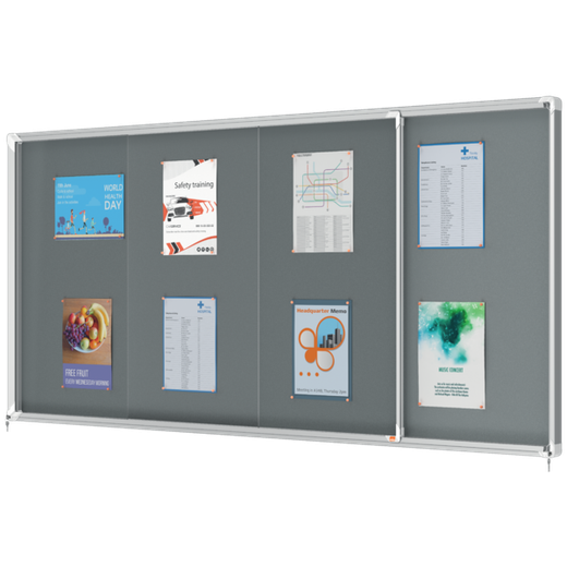 Vitrina NOBO Premium Plus de puerta corredera fondo de fieltro 27xA4 hojas, gris