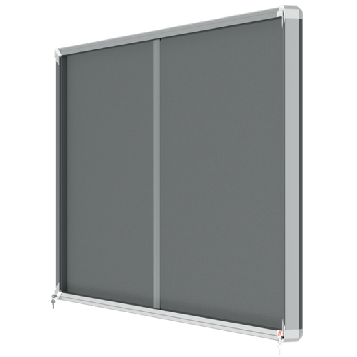 Vitrina NOBO Premium Plus de puerta corredera fondo de fieltro 27xA4 hojas, gris