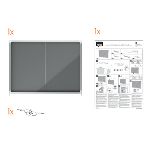 Vitrina NOBO Premium Plus de puerta corredera fondo de fieltro 27xA4 hojas, gris