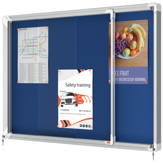 Vitrina NOBO Premium Plus de puerta corredera fondo de fieltro 8xA4 hojas, azul