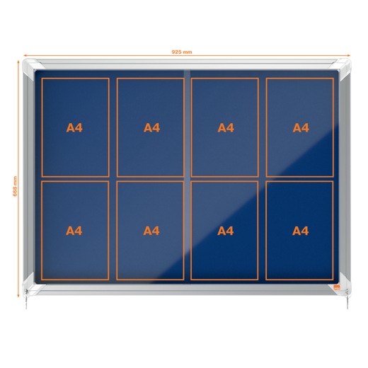 Vitrina NOBO Premium Plus de puerta corredera fondo de fieltro 8xA4 hojas, azul