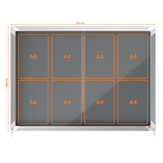 Vitrina NOBO Premium Plus de puerta corredera fondo de fieltro 8xA4 hojas, gris