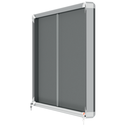 Vitrina NOBO Premium Plus de puerta corredera fondo de fieltro 8xA4 hojas, gris