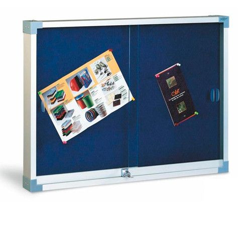 Vitrina para anuncios tapizada en textil azul 90x120 cm
