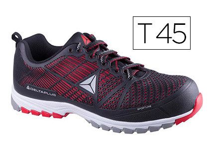 Zapatos de Seguridad Deltaplus de Poliuretano y Malla Aireada S1P Negro y Rojo Talla 45